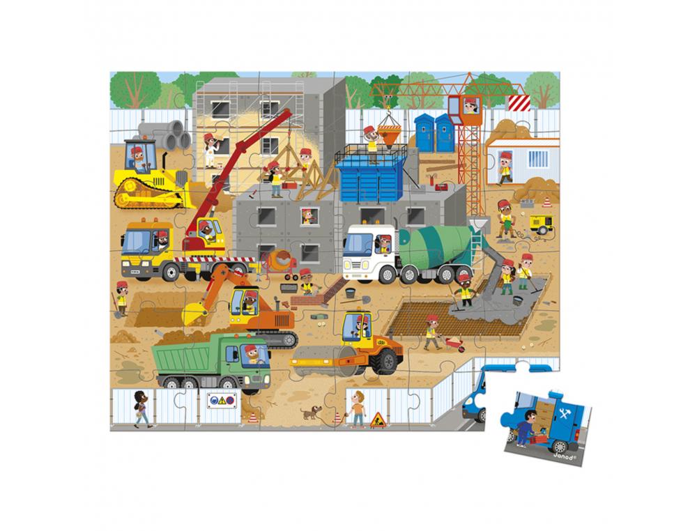 PUZZLES CARTON 30 A 40 PIECES JANOD LE CHANTIER 36 PIECES   ET 1 POSTER MODELE
