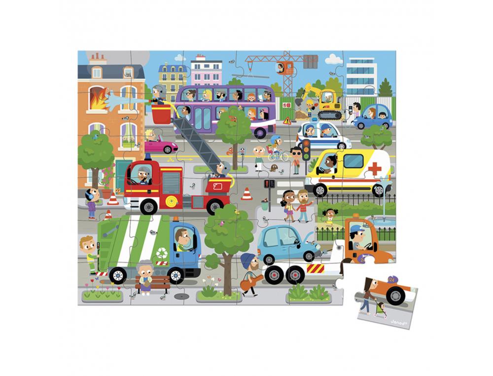 PUZZLES CARTON 30 A 40 PIECES JANOD LA VILLE 36 PIECES ET 1 POSTER MODELE