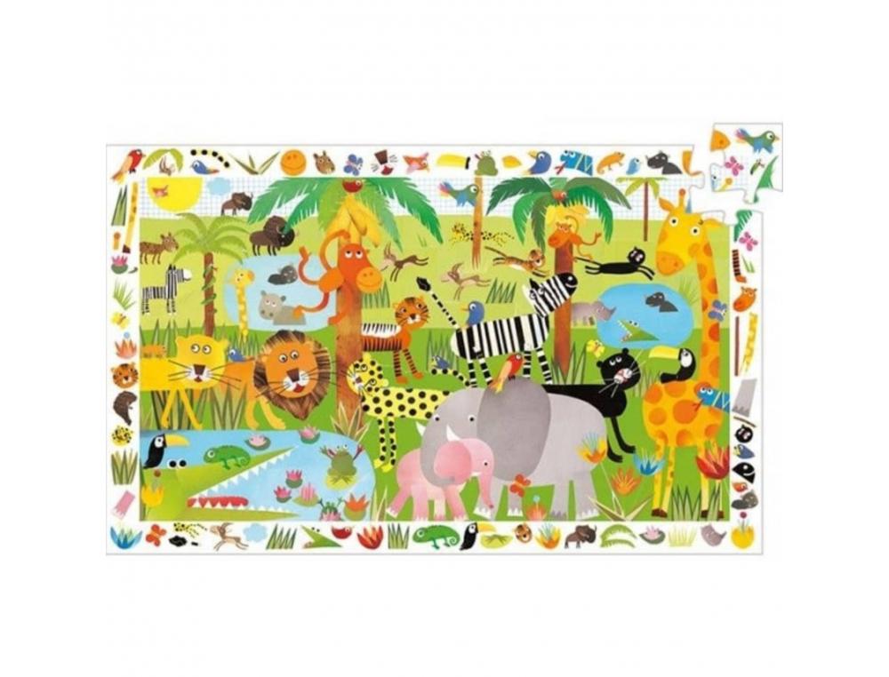 PUZZLES CARTON D OBSERVATION DJECO LA JUNGLE 35 PIECES ET  1 POSTER MODELE