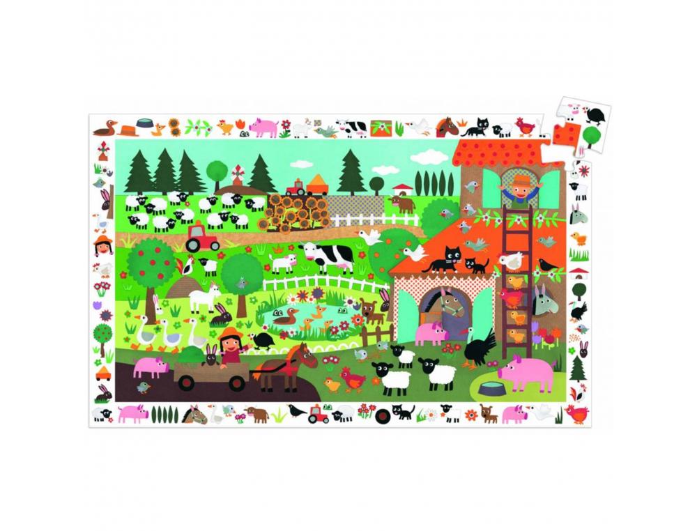 PUZZLES CARTON D OBSERVATION DJECO LA FERME 35 PIECES ET 1 POSTER MODELE