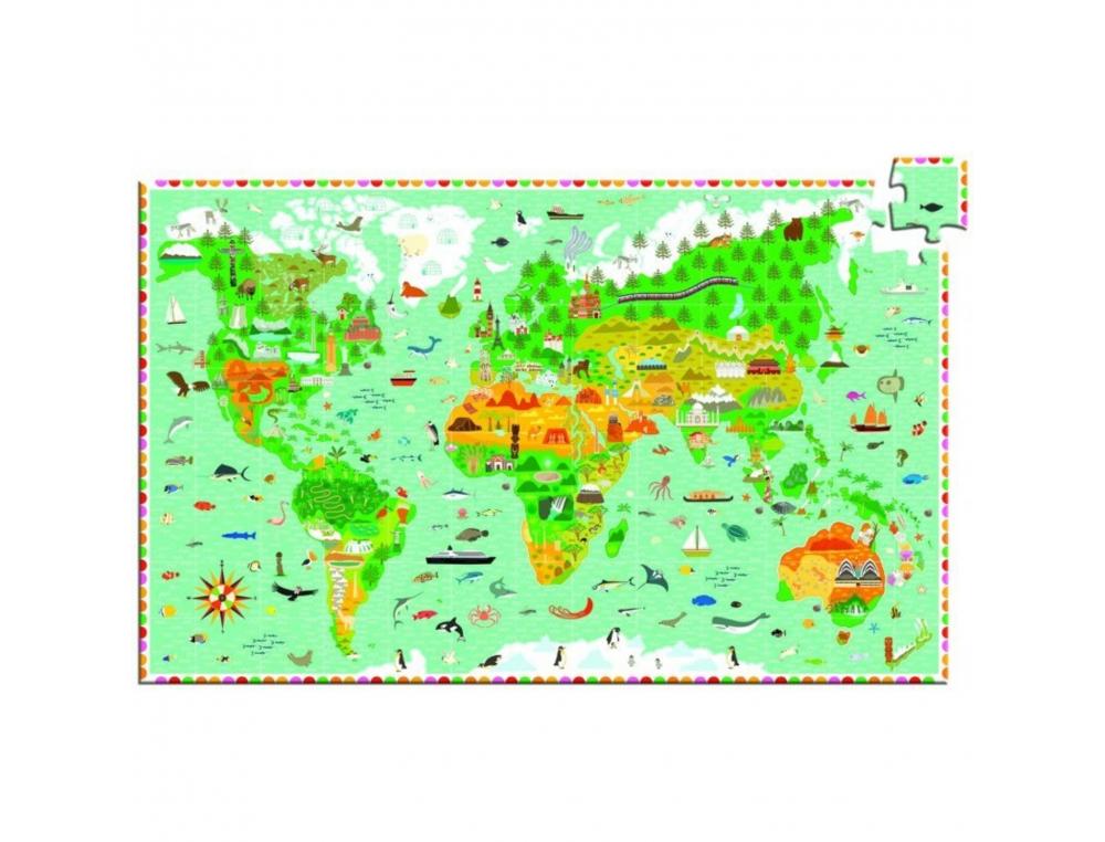 PUZZLES CARTES DU MONDE DJECO TOUR DU MONDE 200 PIECES 1    POSTER MODELE ET 1 LIVRET