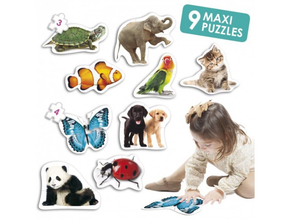PUZZLES GEANTS AKROS MAXI PUZZLES LES ANIMAUX 5 PUZZLES DE 3 PIECES ET 4 PUZZLES DE 4 PIECES