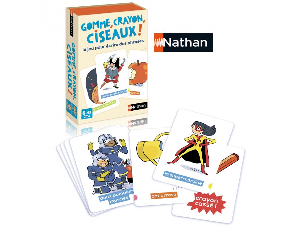 FRANCAIS NATHAM GOMME CRAYON CISEAUX COMPOSITION PHRASE    REUNIR 7 CARTES 87 CARTES     ILLUSTREES 2 A 4 JOUEURS