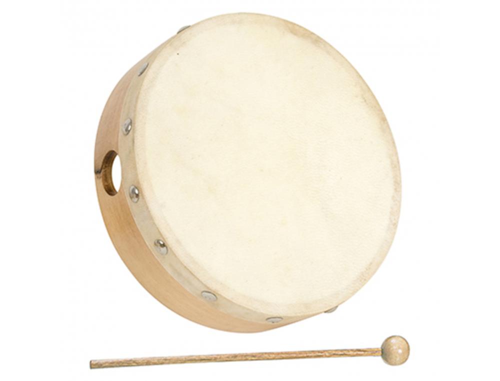 TAMBOURIN FUZEAU SANS CYMBALETTE CERCLAGE BOIS      DIAMETRE 15CM LIVRE AVEC      MAILLOCHE
