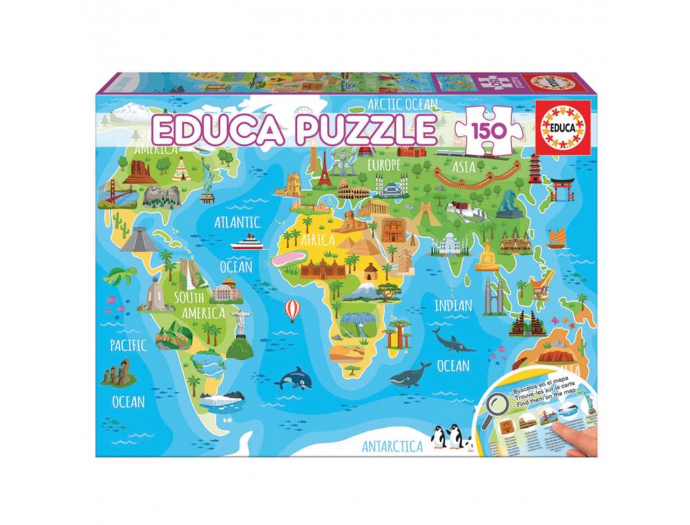 PUZZLES CARTES DU MONDE EDUCA CARTE DU MONDE DES MONUMENTS  150 PIECES 1 PLANCHE          ILLUSTREE