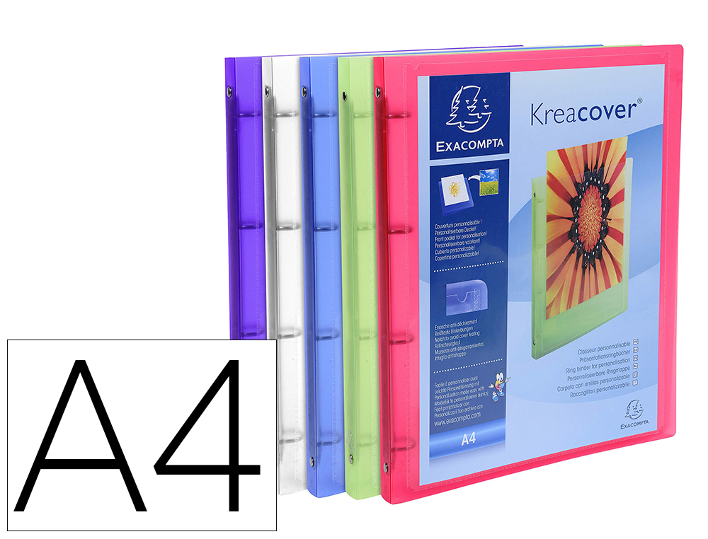 CLASSEUR EXACOMPTA PERSONNALISABLE A4 CAPACITE   100 FEUILLES  4 ANNEAUX DOS   DE 20 MM DIM 32X25 CM COLORIS