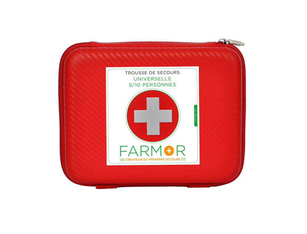 TROUSSE DE SECOURS FARMOR UNIVERSELLE 5 A 10 PERSONNES  MULTI POCHES DE RANGEMENT     COLORIS ROUGE