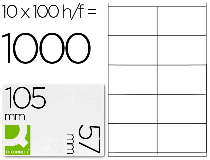 TIQUETTE ADHSIVE Q-CONNECT 105X57MM COINS DROITS IMPRIMANTE JET D'ENCRE LASER COPIEUR BOTE 100 FEUILLES 1000 UNITS