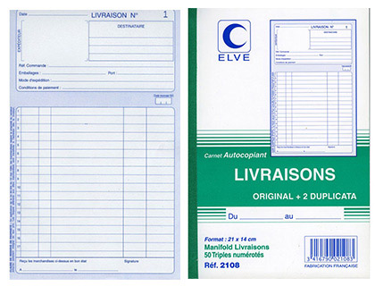 MANIFOLD ELVE AUTOCOPIANT 140X210MM FOLIOTAGE 50 TRIPLIS LIVRAISONS