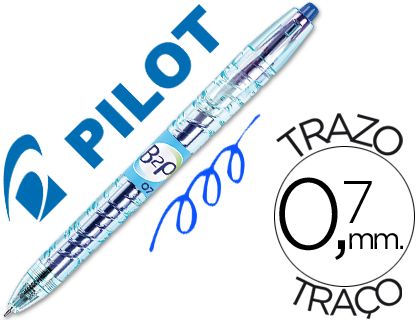 ROLLER PILOT B2P GEL CRITURE MOYENNE 0.7MM CORPS PLASTIQUE RECYCL TRANSLUCIDE RECHARGEABLE COLORIS BLEU