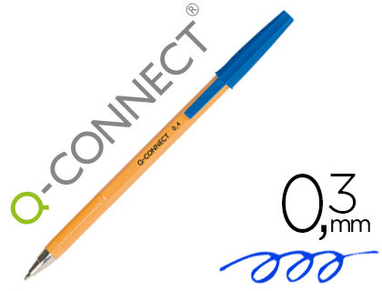 STYLO-BILLE Q-CONNECT CRITURE FINE 0.3MM ENCRE CLASSIQUE BILLE INDFORMABLE CAPUCHON ENCRE COULEUR BLEU