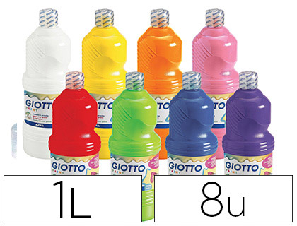 GOUACHE LIQUIDE GIOTTO PRTE  L'EMPLOI PIGMENTS RICHES COUVRANTE CRMEUSE COLORIS ASSORTIS BOTE 8 FLACONS 1000ML