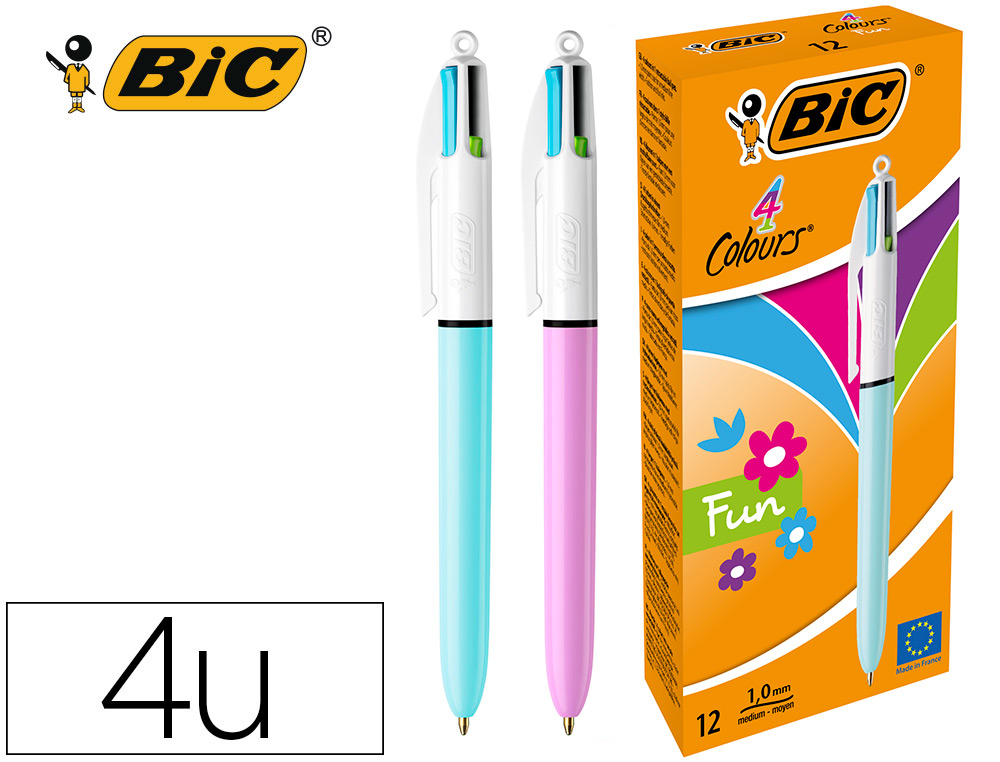 STYLO-BILLE BIC 4 COULEURS GRIP PRO POINTE MOYENNE ENCRE CLASSIQUE RTRACTABLE RECHARGEABLE 4 COULEURS FASHION