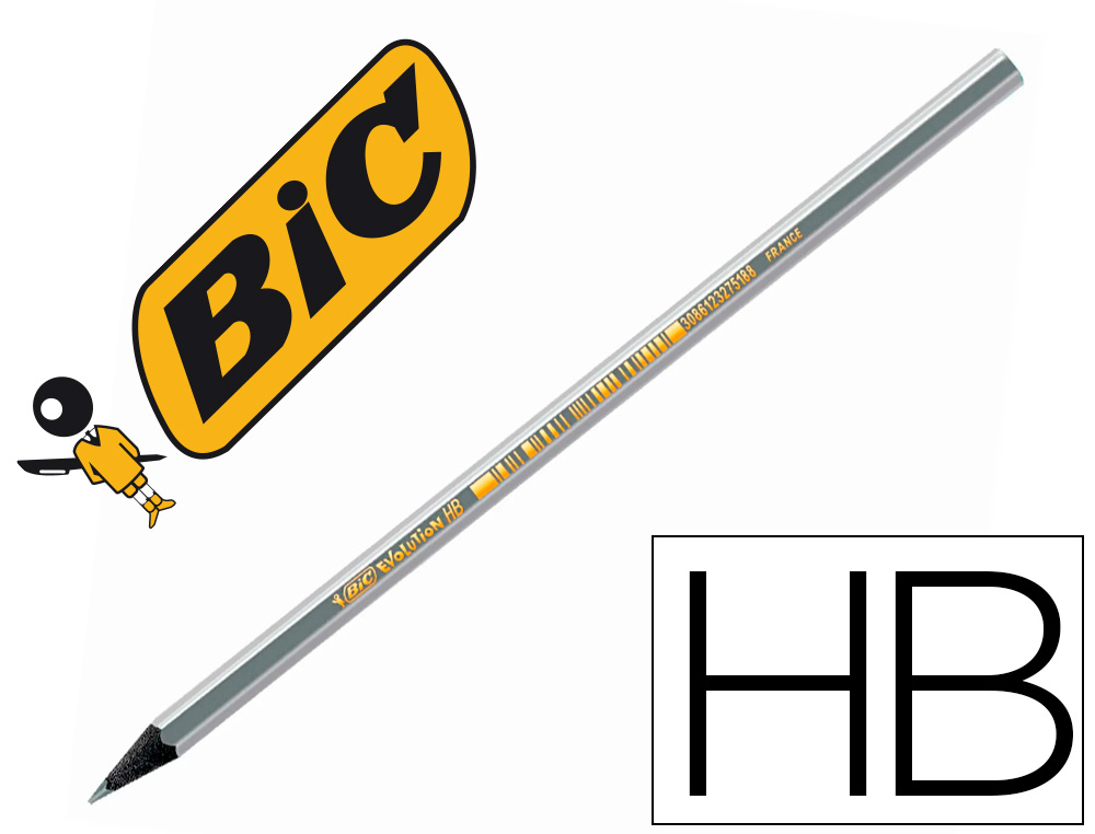 CRAYON GRAPHITE BIC EVOLUTION BLACK CORPS HEXAGONAL HB RSINE SYNTHSE RECYCL VERNISSAGE ARGENT