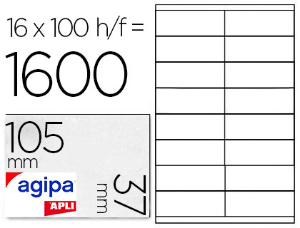 TIQUETTE ADHSIVE APLI AGIPA MULTI-USAGE 105X37MM TOUTE IMPRIMANTE BOTE 1600 UNITS