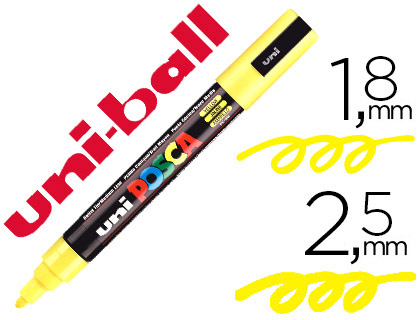 MARQUEUR POSCA PC5M GOUACHE ENCRE INODORE TOUTES SURFACES POINTE MOYENNE CONIQUE COULEUR OPAQUE COUVRANTE JAUNE