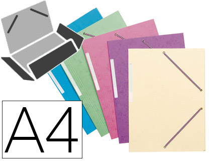 CHEMISE COUTAL 3 RABATS LASTIQUE A4 24X32CM CARTE LUSTRE 5/10E TIQUETTE DOS 15MM ASSORTIS PASTEL LOT 10 UNITS