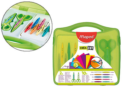 CISEAUX MAPED DCOUPES CRATIVES CONTIENT 2 MONTURES 10 JEUX LAMES INTERCHANGEABLES MALETTE