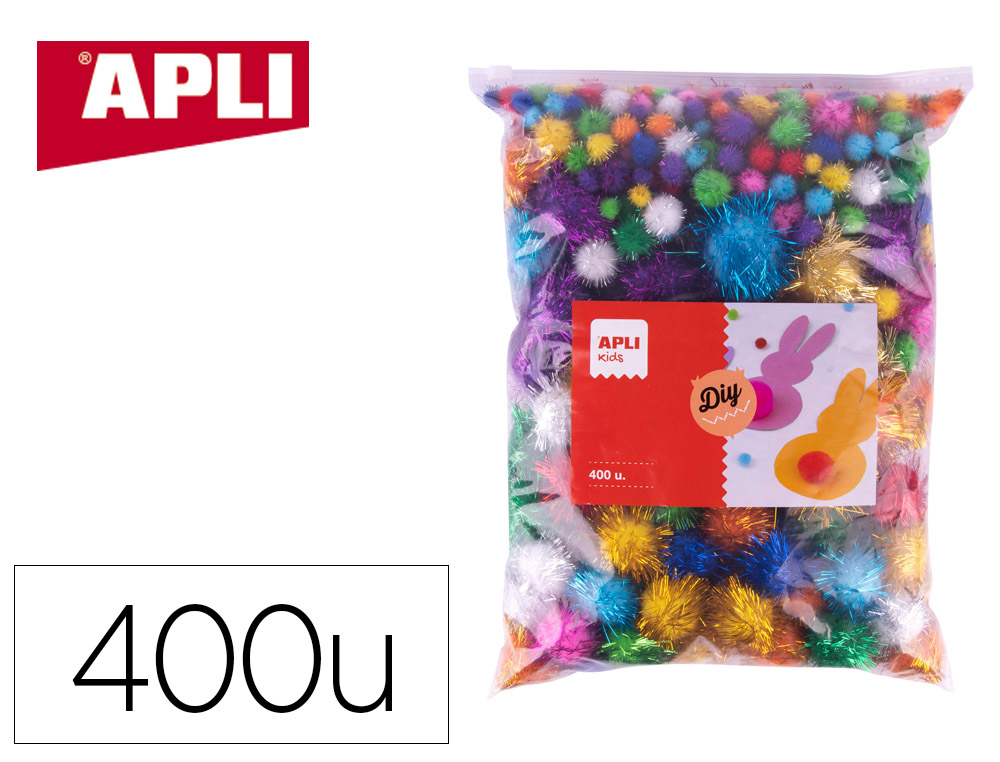 POMPONS APLI DIFFERENTS DIAMETRES DE 10 A 50MM FORMAT MAXI 13 COLORIS METALLISES    ASSORTIS SACHET ZIP 400