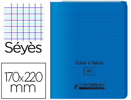 CAHIER  RABAT AGRAF CONQURANT CLASSIQUE COUVERTURE POLYPROPYLNE 17X22CM 96 PAGES 90G SYS COLORIS BLEU