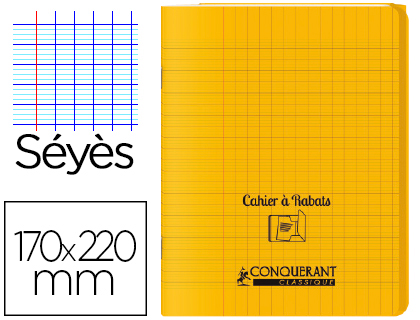 CAHIER  RABAT AGRAF CONQURANT CLASSIQUE COUVERTURE POLYPROPYLNE 17X22CM 96 PAGES 90G SYS COLORIS JAUNE