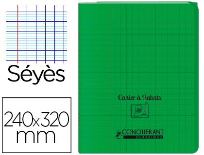 CAHIER  RABAT AGRAF CONQURANT CLASSIQUE COUVERTURE POLYPROPYLNE 24X32CM 96 PAGES 90G SYS COLORIS VERT