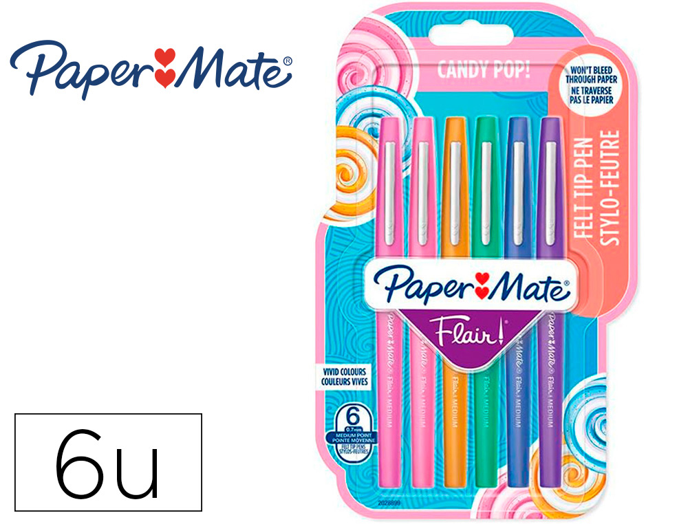 STYLO-FEUTRE PAPER MATE FLAIR ORIGINAL POINTE MOYENNE 1 MM LONGUE DURE DE VIE POCHETTE 6  COLORIS TROPICAL