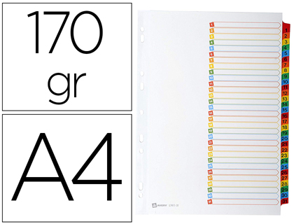 INTERCALAIRE AVERY MYLAR CARTE 170G 12 POSITIONS A4+ PERFOREMENSUEL PR-IMPRIM JANVIER DCEMBRE