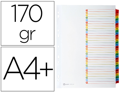 INTERCALAIRE AVERY MYLAR CARTE 170G 31 POSITIONS NUMRIQUES 1  31 A4 PERFOR