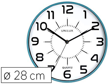 HORLOGE UNILUX POP QUARTZ HAUTE PRCISION SILENCIEUSE PILE 1,5V AA FOURNIE DIAMTRE 28CM LISIBILIT 30M BLEU