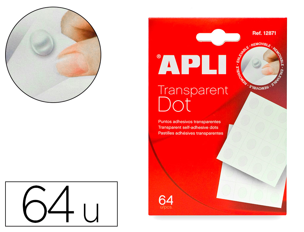 PASTILLE ADHSIVE APLI TRANSPARENTE ENLEVABLE SANS TRACE IDAL CHANTILLONS PHOTOS DESSINS POCHETTE 64 UNITS