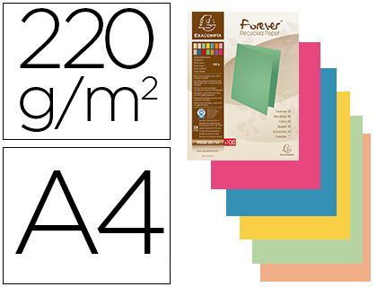 CHEMISE EXACOMPTA FOREVER CARTE RECYCLE 220G A4 24X32CM COLORIS ASSORTIS PAQUET 100 UNITS