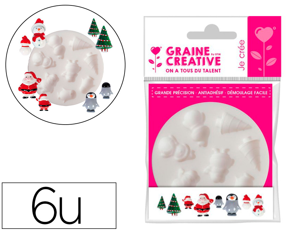 MINI MOULE DTM EN SILICONE EN PATE POLYMERE THEME NOEL      DIAMETRE 70MM - LOT DE 6UN