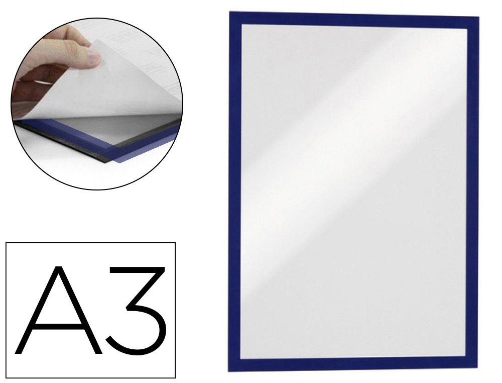 CADRE AFFICHAGE DURABLE A3 ADHESIF CONTOUR MAGNETIQUE INSERTION DOCUMENT FACILE VISIBILITE RECTO/VERSO BLEU LOT 2 UNITES