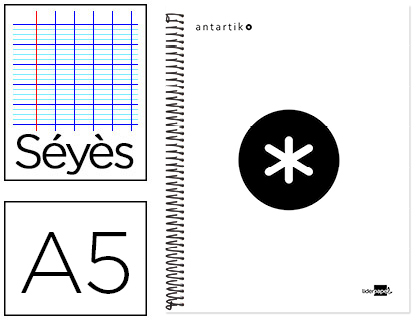 CAHIER SPIRALE LIDERPAPEL ANTARTIK A5 240P 100G COUVERTURE REMBORDE SYS MICROPERFOR   COLORIS BLANC