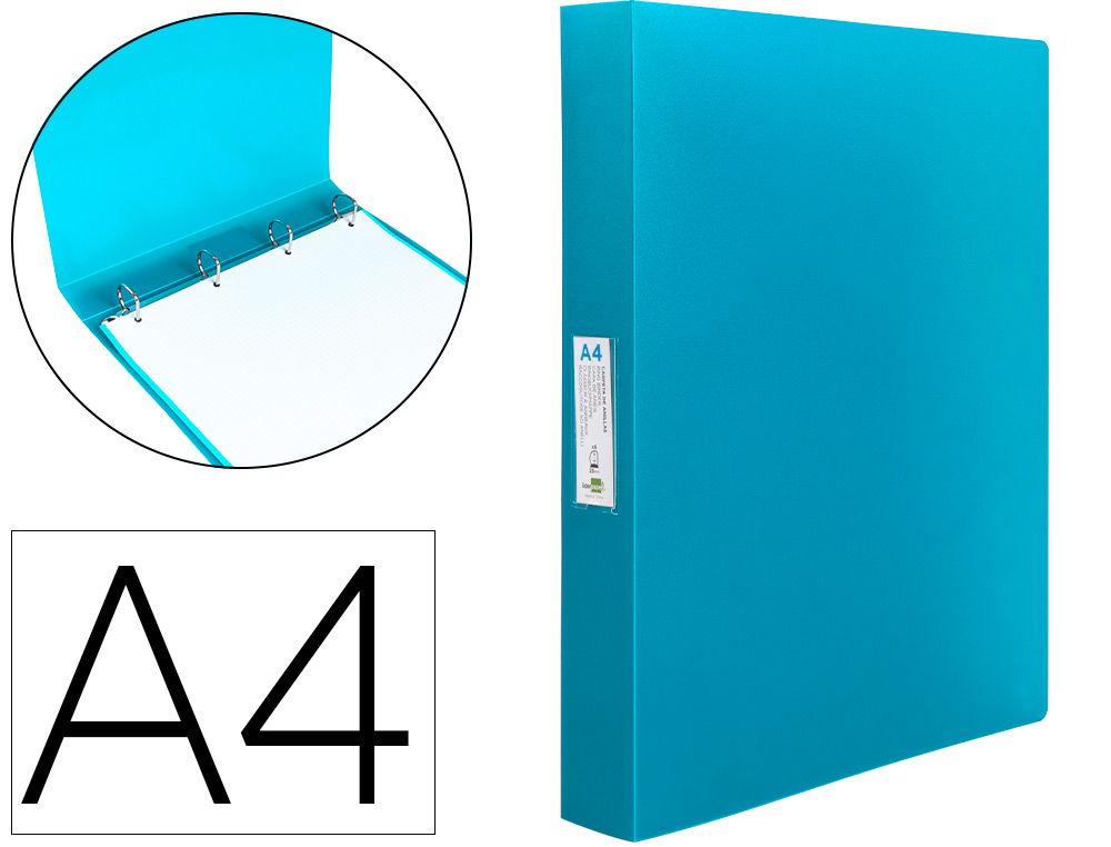 CLASSEUR LIDERPAPEL 4 ANNEAUX 25MM A4 260X315MM             POLYPROPYLENE DOS 40MM        PORTE-CARTES VISITE  COLORIS