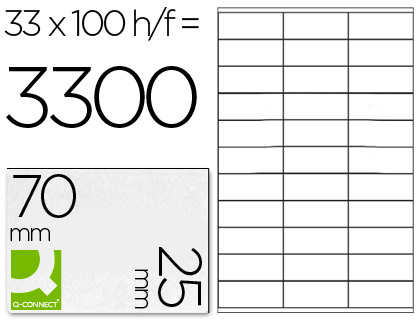 TIQUETTE ADHSIVE Q-CONNECT 70X25MM COINS DROITS IMPRIMANTE JET D'ENCRE LASER COPIEUR BOTE 100 FEUILLES 3300 UNITS